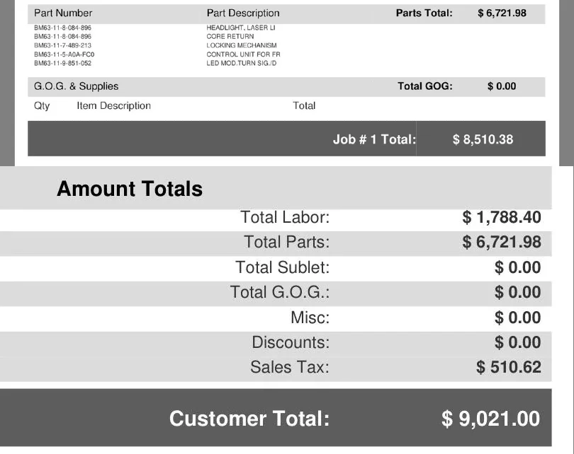 BMW laser headlights, BMW M4 Competition, headlight replacement cost, luxury car maintenance, automotive repair, BMW repair cost, laser headlight repair, car insurance claims 2