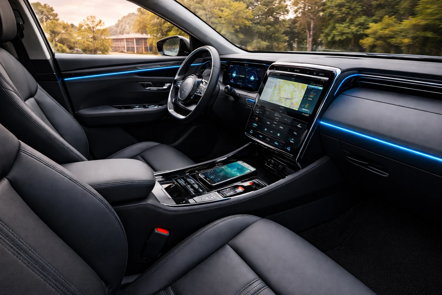 Hyundai Tucson interior modern dashboard with large touchscreen and digital cluster