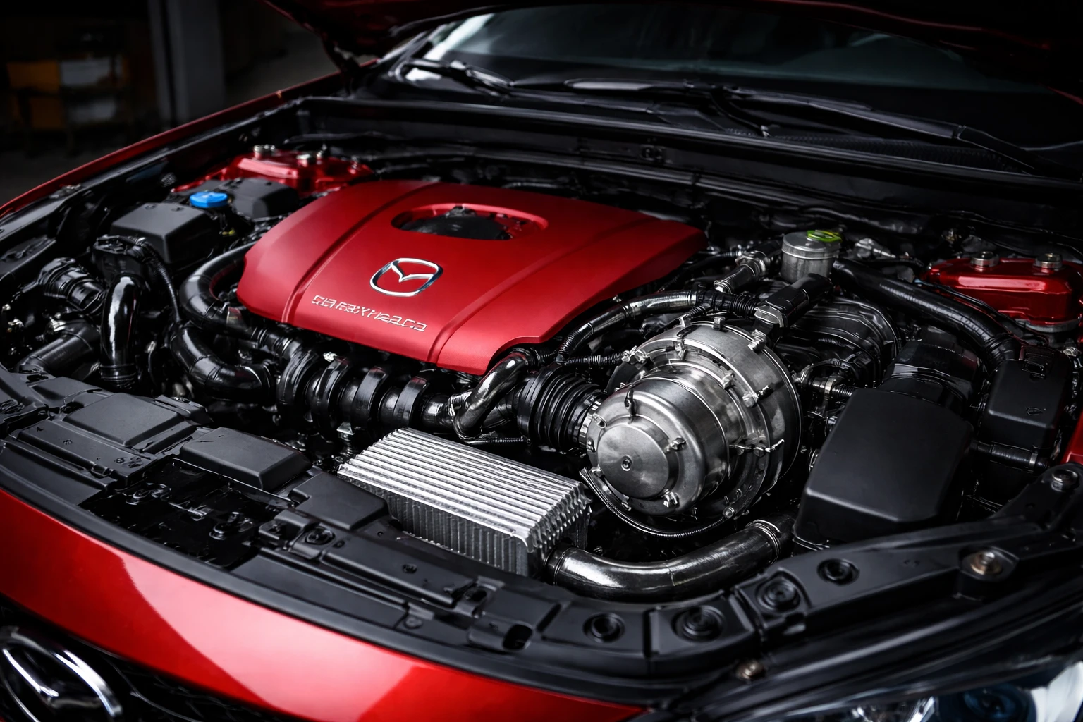 Mazda CX-5 2.5 Turbo engine bay with SkyActiv turbo four-cylinder engine