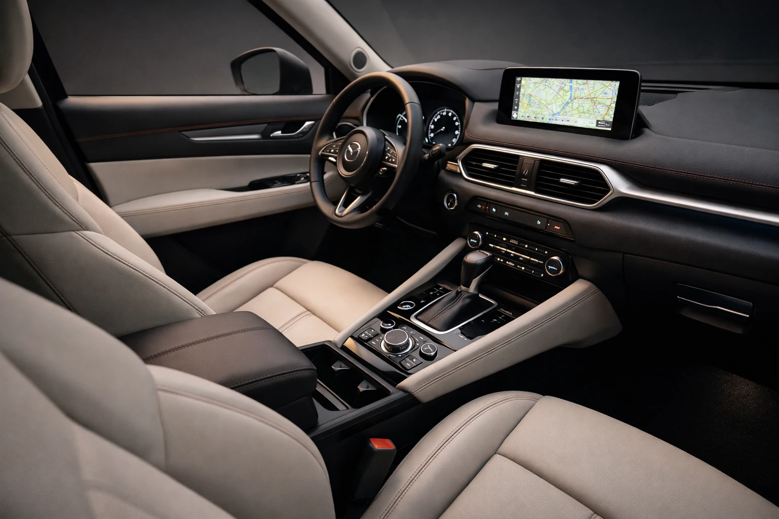Mazda CX-5 interior premium cabin with leather seats and Mazda Connect infotainment