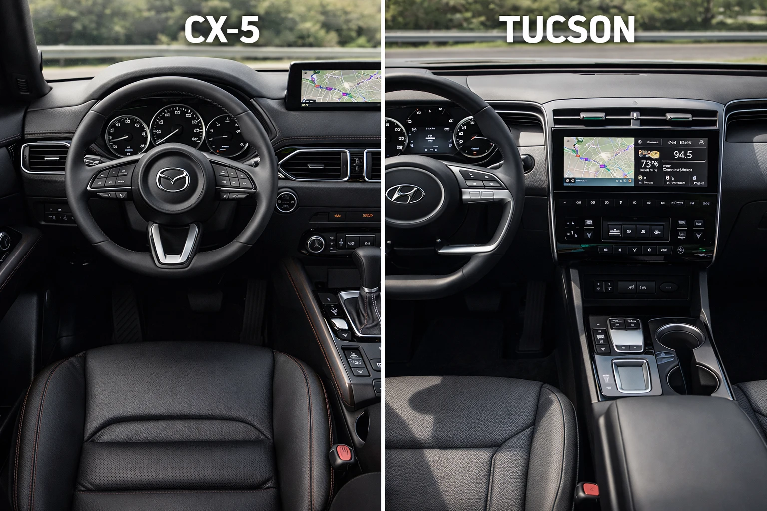 Mazda CX-5 interior vs Hyundai Tucson dashboard technology comparison