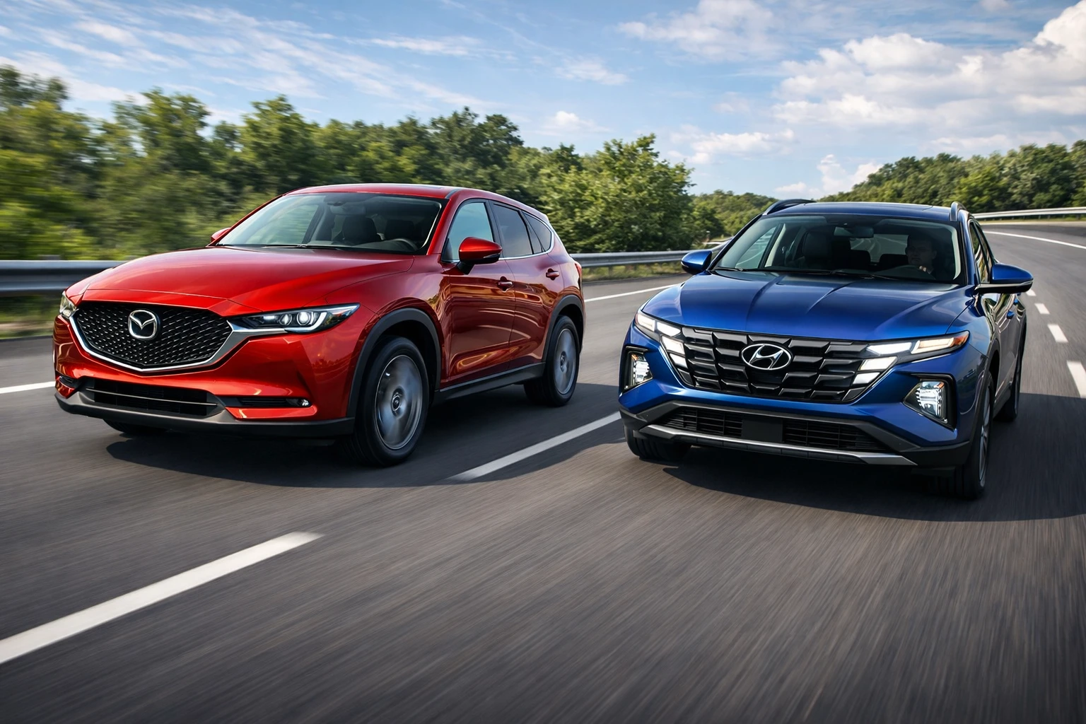 Mazda CX-5 turbo acceleration vs Hyundai Tucson hybrid performance road test