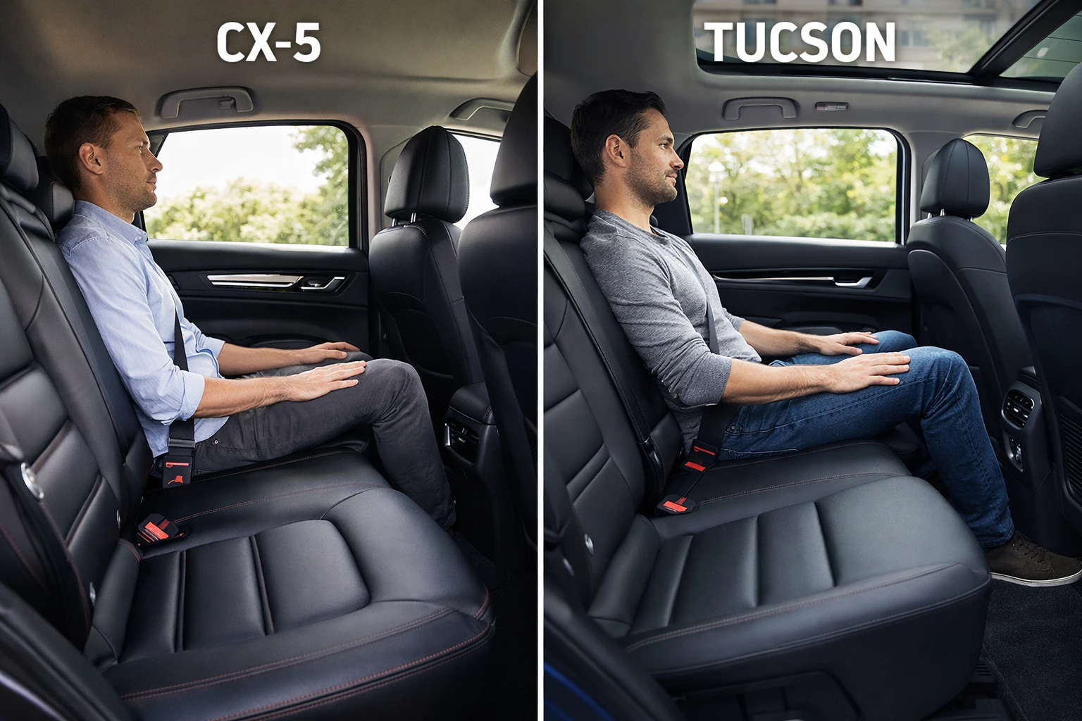 Mazda CX-5 vs Hyundai Tucson rear seat legroom comparison with passengers