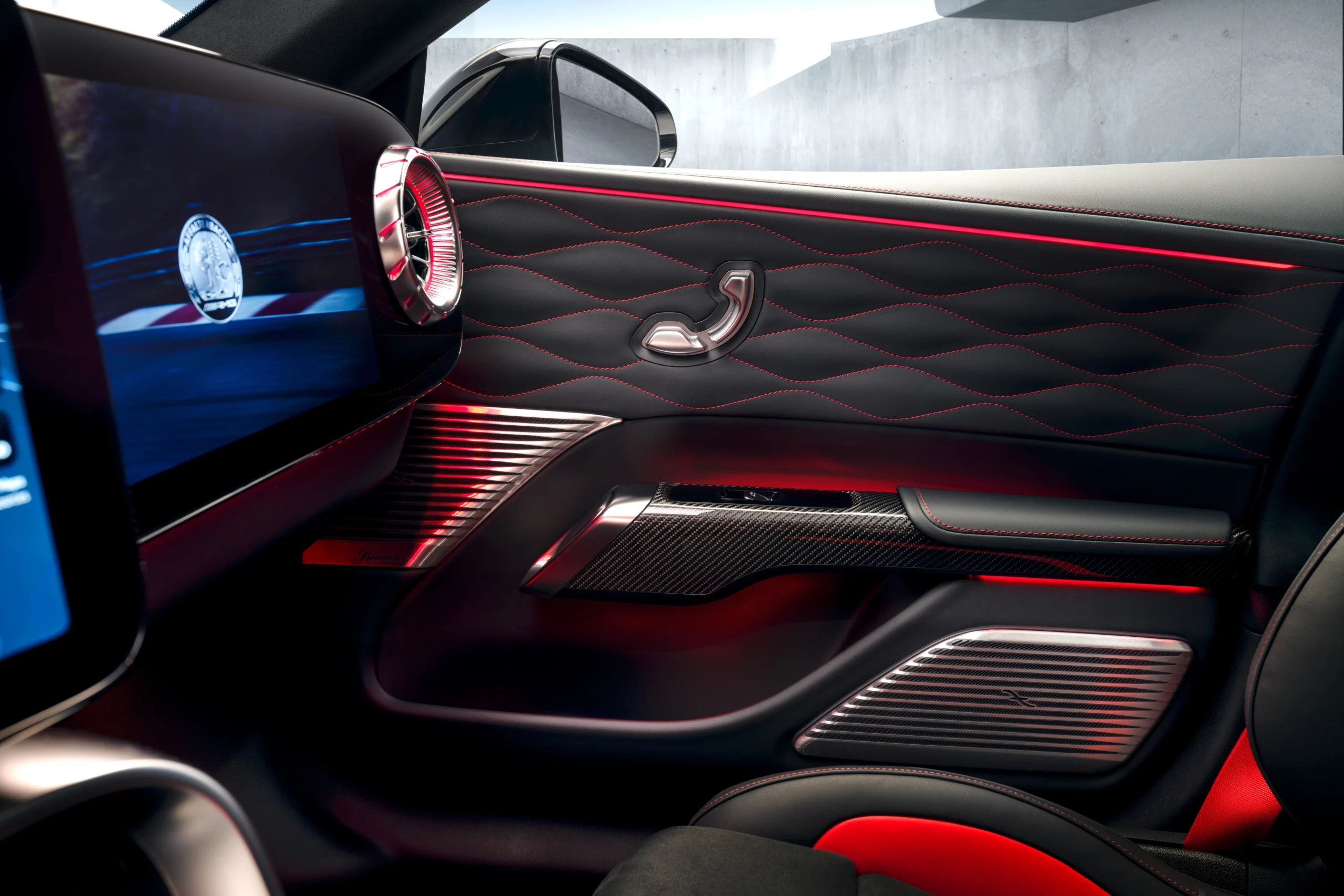 Mercedes-AMG GT 4-Door EV, electric luxury coupe, AMG performance interior, MBUX infotainment, 2026 Mercedes release, electric supercar, panoramic roof, AMG RACE ENGINEER 7