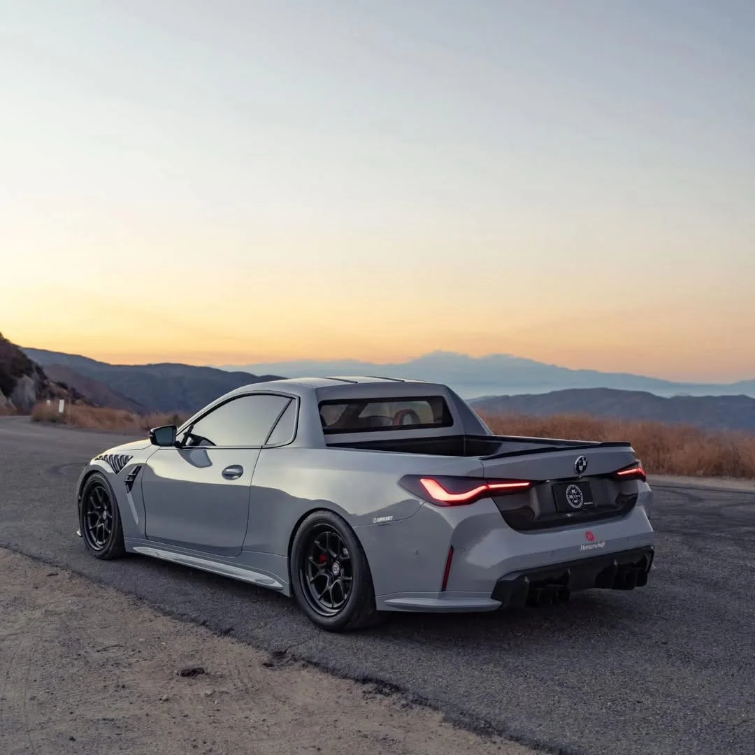 BMW M4 pickup, custom BMW truck conversion, 800 horsepower BMW, carbon fiber BMW M4, high performance pickup, DinMann BMW accessories, SEMA custom car 5