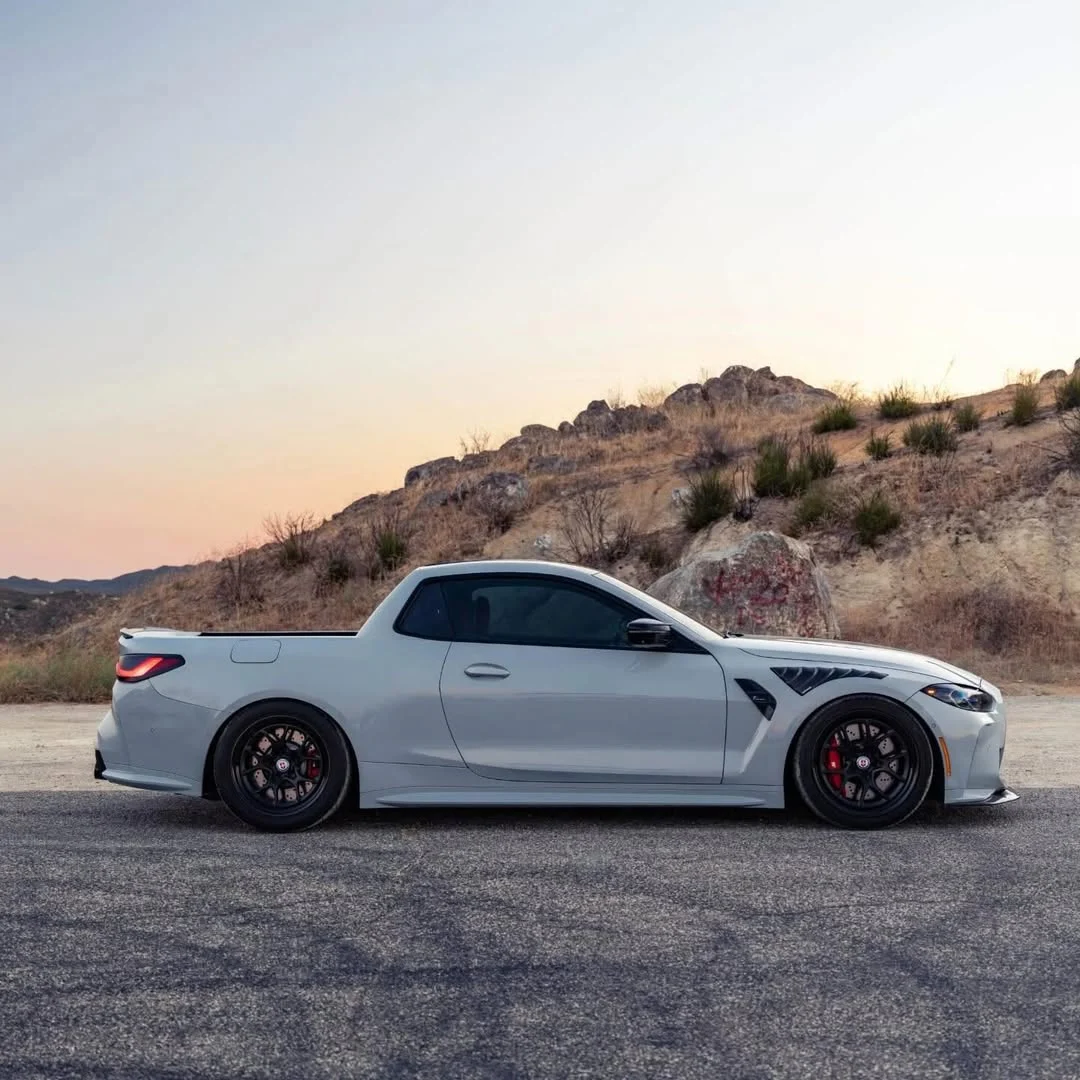 BMW M4 pickup, custom BMW truck conversion, 800 horsepower BMW, carbon fiber BMW M4, high performance pickup, DinMann BMW accessories, SEMA custom car 2