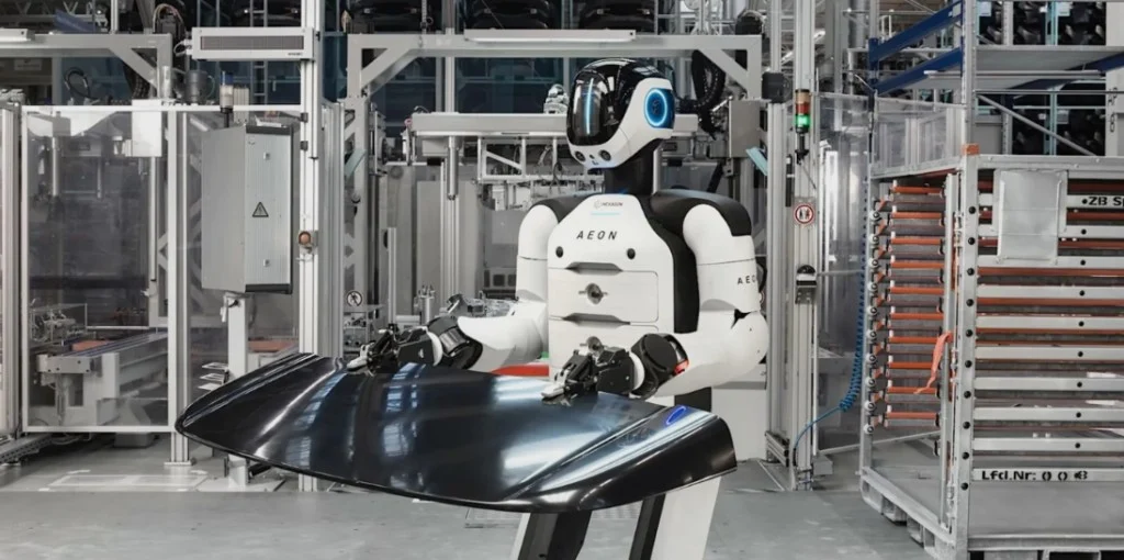 BMW AEON robot, electric vehicle production, AI robotics, iFACTORY Leipzig, Hexagon Robotics, automotive manufacturing automation, EV battery assembly 2