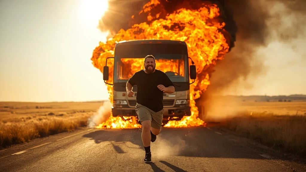 Bert Kreischer, bus fire, celebrity near-death, comedy tour accident, bus crash 2024, famous comedian incident, Midwest tour mishap 1