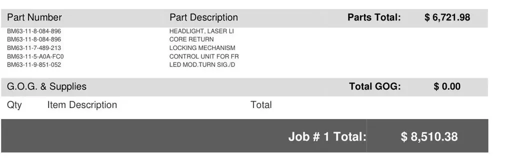 BMW M4 laser headlight cost, BMW M4 repair, laser headlight replacement, luxury car maintenance, car lighting repair, automotive gasket failure, BMW warranty claim 4