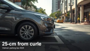 Vietnam parking law, 2024 traffic regulations, curb parking distance, road marking parking Vietnam, traffic safety Vietnam, parking fines Vietnam, roadside parking rules 1