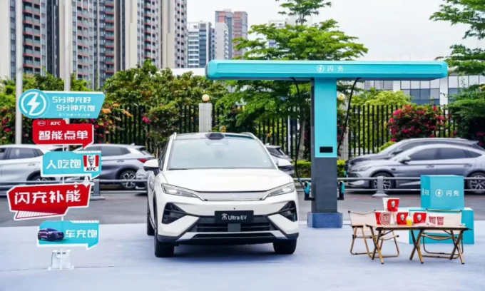 BYD KFC partnership, BYD fast charging, Blade Battery, EV infrastructure China, smart in-car ordering, BYD Fang Cheng Bao Ti7 2
