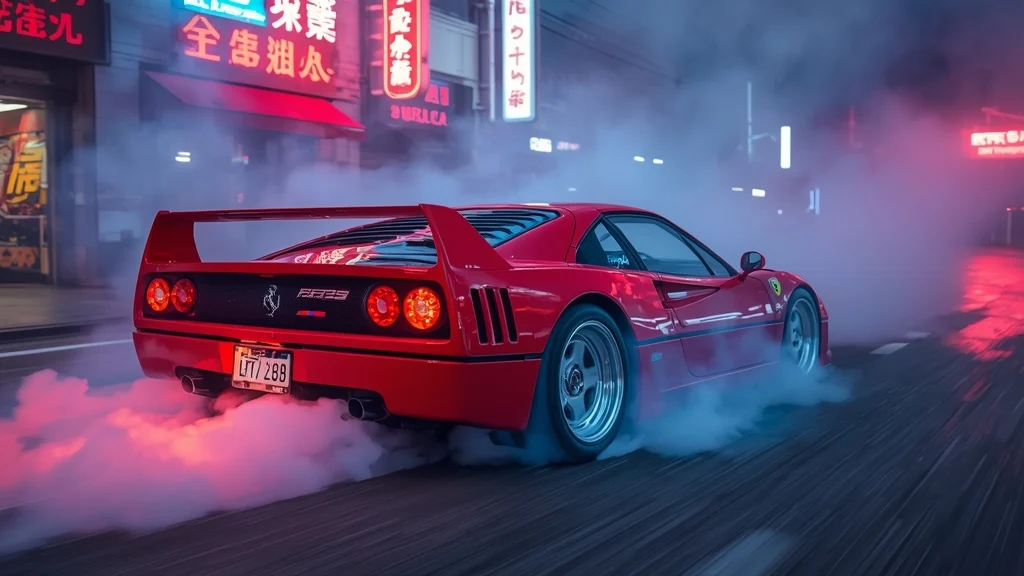 Lewis Hamilton, Ferrari F40, Daikoku PA, JDM culture, Formula 1, supercar burnout, Ferrari Icona Series 1