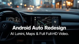 Android Auto, Google Maps, AI navigation, Gemini AI, 3D navigation, automotive UI, full HD video, Dolby Atmos 1