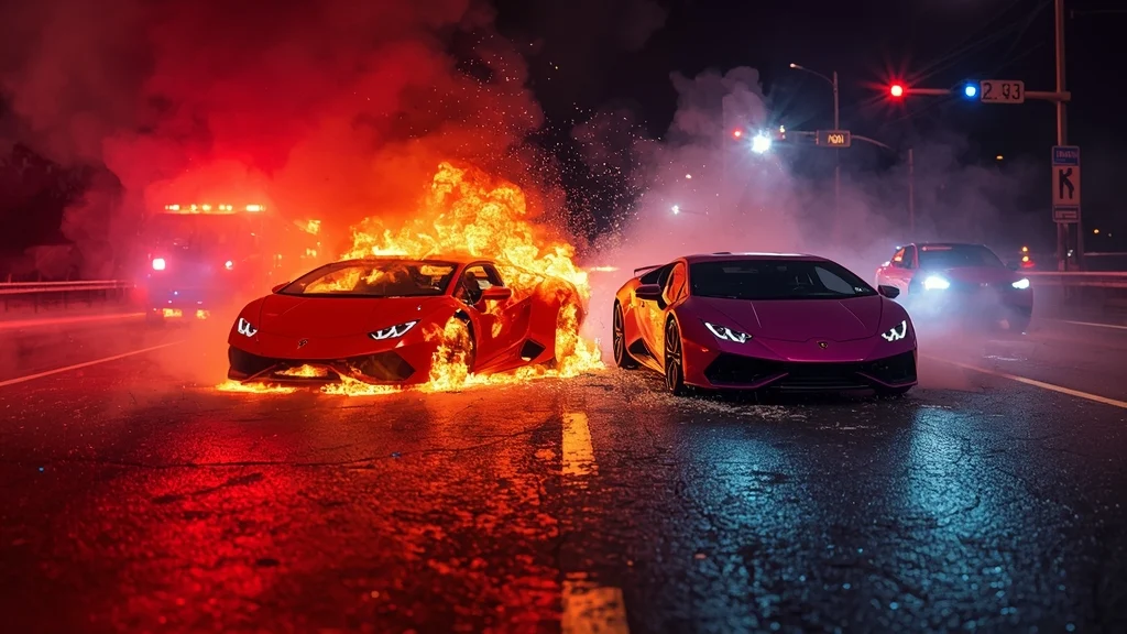 Lamborghini crash, Aventador S accident, Revuelto collision, Texas supercar crash, luxury car crash, exotic car incident, car fire Texas 1
