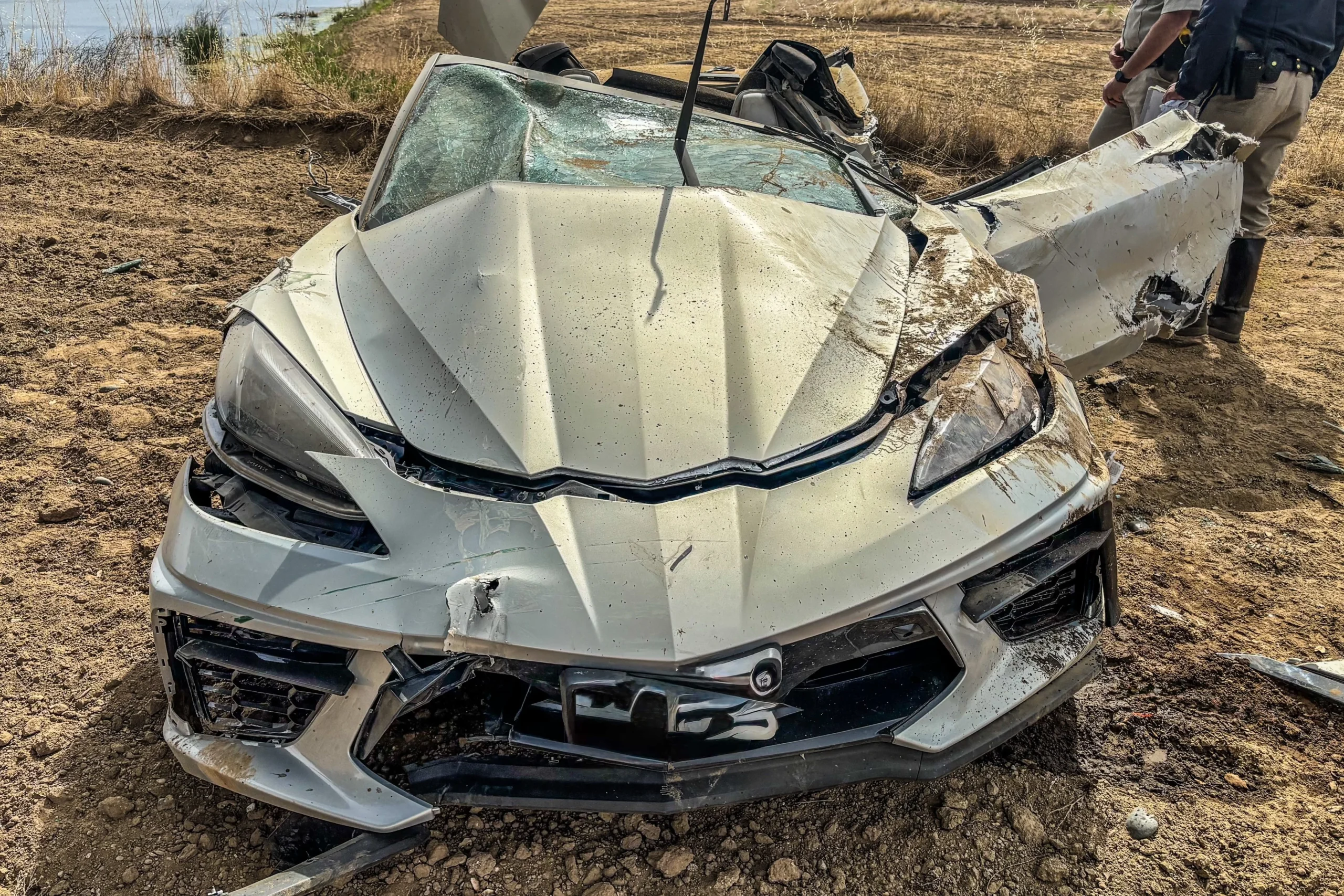 Chevrolet Corvette C8, car crash, Fresno California accident, driver survival, sports car safety, high speed collision, vehicle wreckage 3