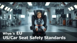 child car seat safety standards, ECE R44/04, FMVSS 213, ISOFIX, booster seat, car seat crash test, US car seat regulations, European car seat standards 1
