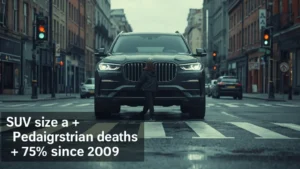 large SUVs, pedestrian fatalities, vehicle size safety, US traffic deaths, SUV crash risk, pickup trucks, automotive safety research 1