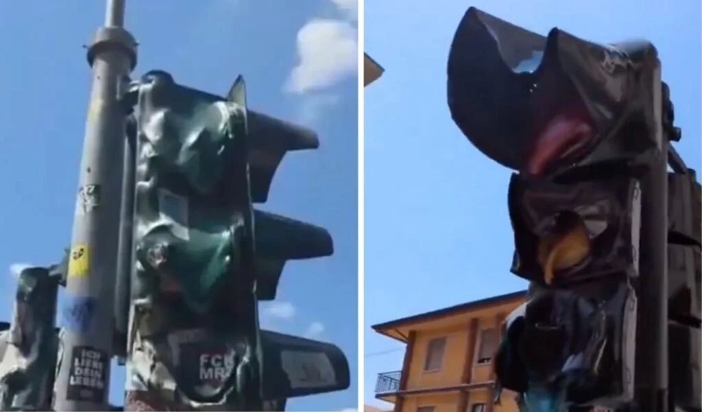 European heatwave, traffic light fire, melted traffic lights, extreme weather Europe, infrastructure damage heat, highway cracks, road closures, climate impact 2