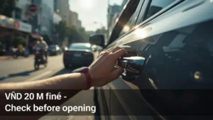 car door opening fine, traffic safety Vietnam, vehicle door violation, road accident prevention, driver responsibility, VND20 million fine, traffic law Decree 168 1