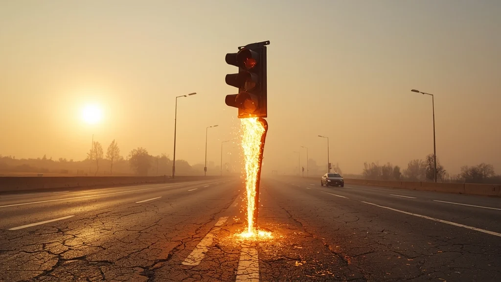 European heatwave, traffic light fire, melted traffic lights, extreme weather Europe, infrastructure damage heat, highway cracks, road closures, climate impact 1