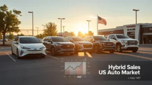 US auto market, car sales USA, hybrid vehicles, GM sales, Toyota US, Stellantis, automotive trends, fuel price impact 1
